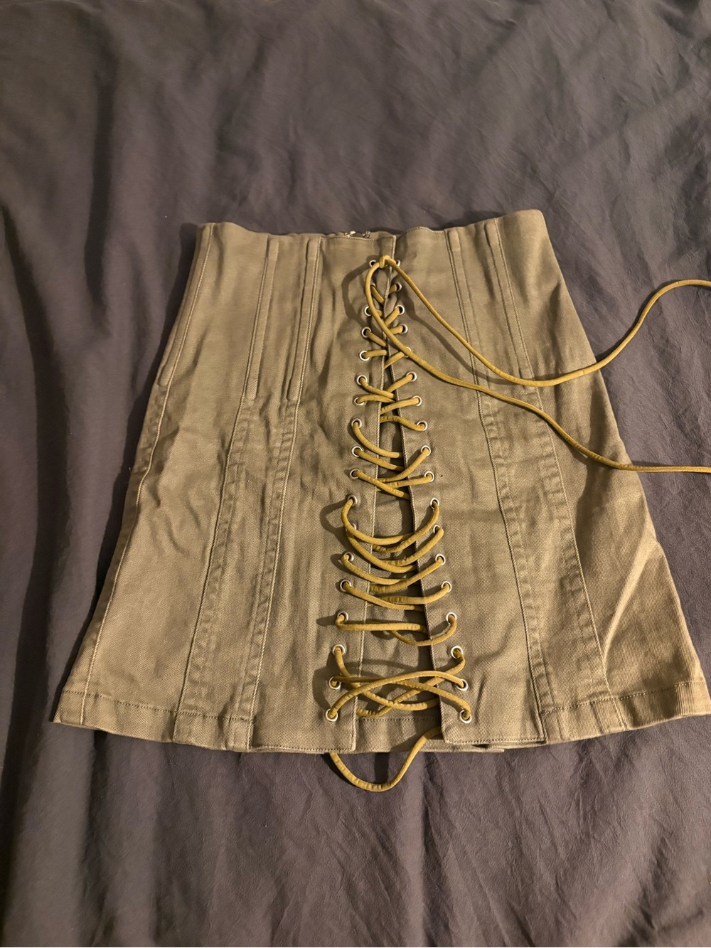 Lace-Up Corset Midi Skirt in Olive